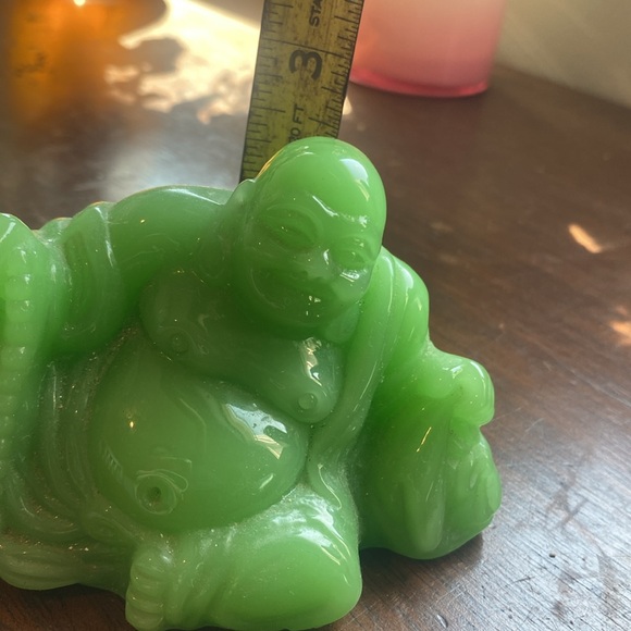 Vintage Buddha Statue Jade Green Glass Sitting - Picture 3 of 3